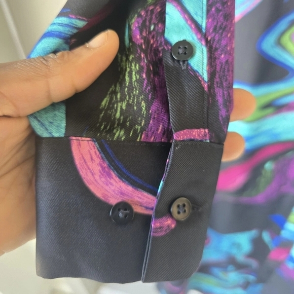 Inc International Satin Shirt Dress XS Women Button Up Pockets Colorful No Belt - Picture 8 of 14